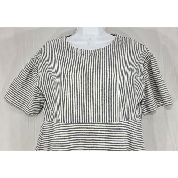 Lands End Womens Dress Linen Blend Natural Striped Navy Nautical Coastal Size 10 - Picture 5 of 16
